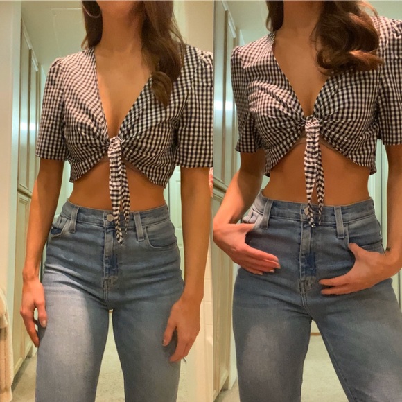 Black & White Gingham Tie Crop Top - Picture 3 of 3
